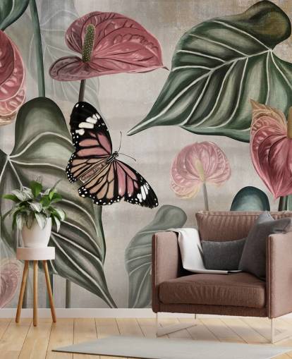 mural de papel pintado con mariposas de la jungla llamado Tropical Jungle Close Up at Wallsauce para dormitorios y salas de estar mural de papel pintado con mariposas de la jungla llamado Tropical Jungle Close Up at Wallsauce para dormitorios y salas de estar