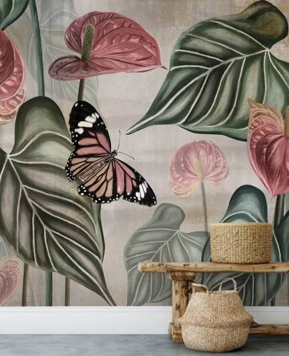 djungelfjäril tapetväggmålning som heter Tropical Jungle Close Up på Wallsauce för sovrum och vardagsrum djungelfjäril tapetväggmålning som heter Tropical Jungle Close Up på Wallsauce för sovrum och vardagsrum