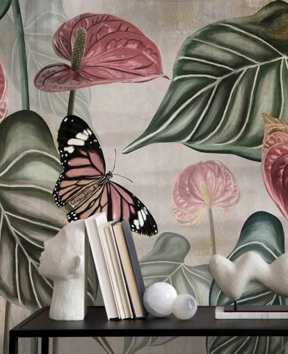 mural de papel de parede de borboleta da selva chamado Tropical Jungle Close Up at Wallsauce para quartos e salas de estar