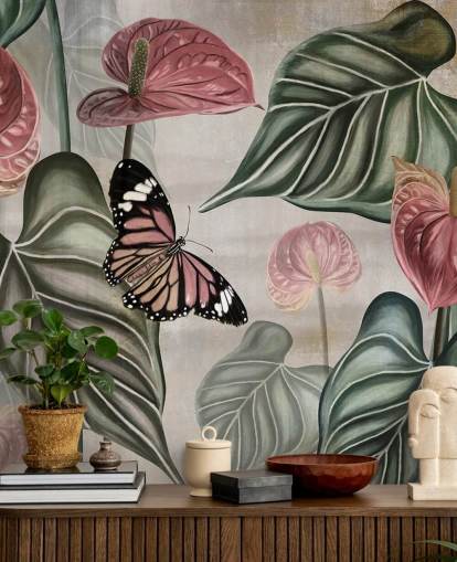 mural de papel pintado con mariposas de la jungla llamado Tropical Jungle Close Up at Wallsauce para dormitorios y salas de estar mural de papel pintado con mariposas de la jungla llamado Tropical Jungle Close Up at Wallsauce para dormitorios y salas de estar