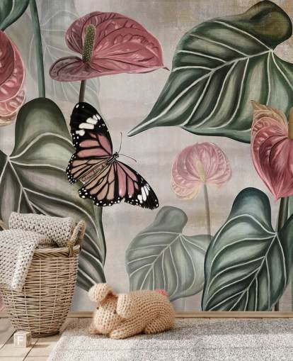 jungle butterfly wallpaper mural called Tropical Jungle Close Up at Wallsauce for bedrooms and living rooms