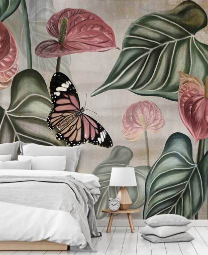 djungelfjäril tapetväggmålning som heter Tropical Jungle Close Up på Wallsauce för sovrum och vardagsrum djungelfjäril tapetväggmålning som heter Tropical Jungle Close Up på Wallsauce för sovrum och vardagsrum