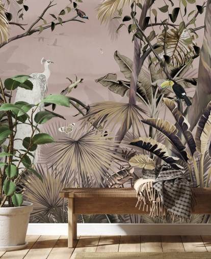 mural de papel pintado de pavo real blanco llamado Tropical White Peacock at Wallsauce para dormitorios, baños y oficinas en casa mural de papel pintado de pavo real blanco llamado Tropical White Peacock at Wallsauce para dormitorios, baños y oficinas en casa