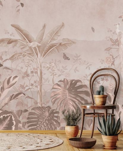 hvid påfugl tapetmaleri kaldet Vintage Tropical White Peacock til soveværelser, stuer og badeværelser