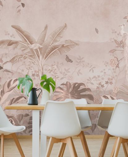 hvid påfugl tapetmaleri kaldet Vintage Tropical White Peacock til soveværelser, stuer og badeværelser hvid påfugl tapetmaleri kaldet Vintage Tropical White Peacock til soveværelser, stuer og badeværelser