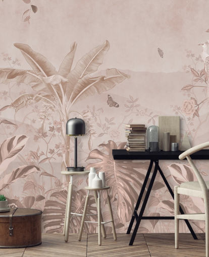 white peacock wallpaper mural called Vintage Tropical White Peacock for bedrooms, living rooms and bathrooms