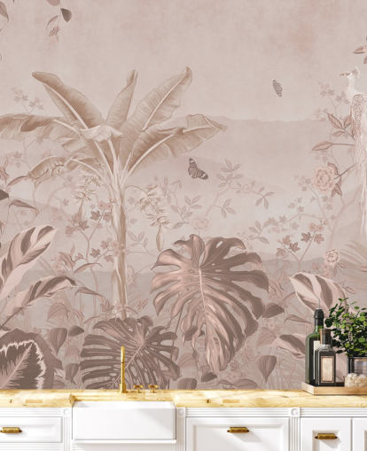 hvid påfugl tapetmaleri kaldet Vintage Tropical White Peacock til soveværelser, stuer og badeværelser