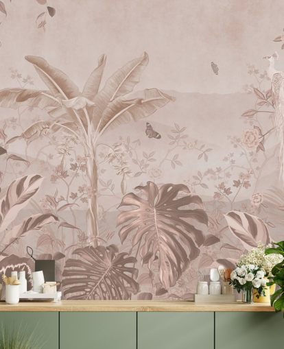 white peacock wallpaper mural called Vintage Tropical White Peacock for bedrooms, living rooms and bathrooms