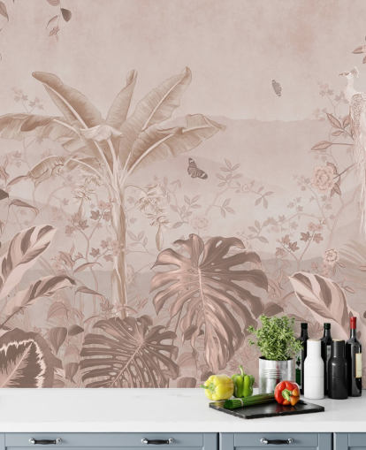 papier peint mural en forme de paon blanc appelé Vintage Tropical White Peacock pour les chambres, les salons et les salles de bain