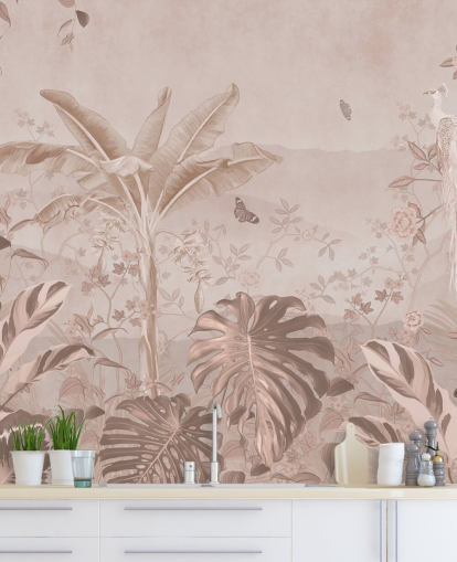 white peacock wallpaper mural called Vintage Tropical White Peacock for bedrooms, living rooms and bathrooms