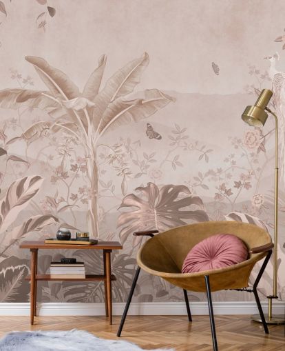 vit påfågel tapet väggmålning kallad Vintage Tropical White Peacock för sovrum, vardagsrum och badrum