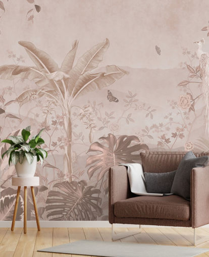 hvit påfugl tapet veggmaleri kalt Vintage Tropical White Peacock for soverom, stuer og bad