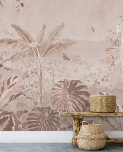 white peacock wallpaper mural called Vintage Tropical White Peacock for bedrooms, living rooms and bathrooms