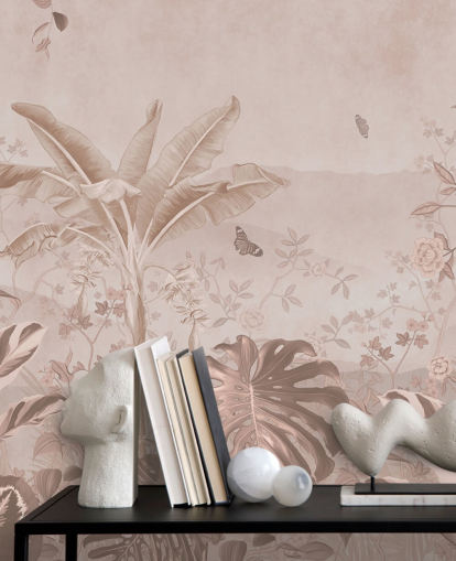 Weißes Pfauentapeten-Wandbild namens Vintage Tropical White Peacock für Schlafzimmer, Wohnzimmer und Badezimmer