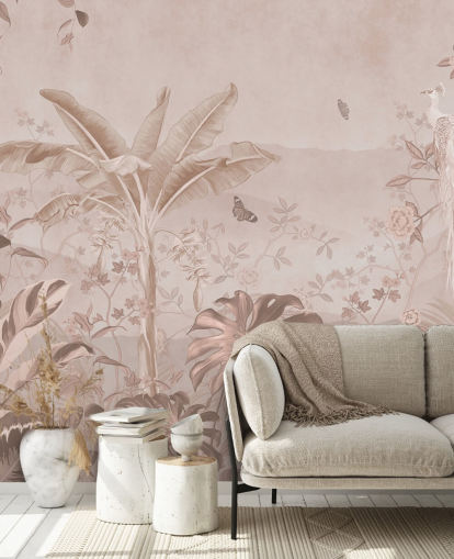 witte pauw behangmuurschildering genaamd Vintage Tropical White Peacock voor slaapkamers, woonkamers en badkamers witte pauw behangmuurschildering genaamd Vintage Tropical White Peacock voor slaapkamers, woonkamers en badkamers