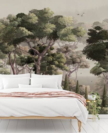 papier peint mural vintage de la forêt appelé Vintage Forest Landscape at Wallsauce pour les chambres, les salons et les couloirs