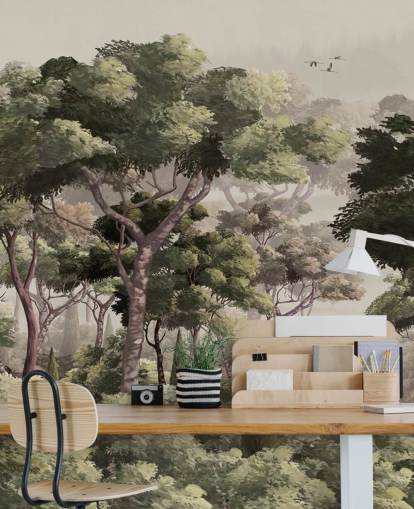 vintage-metsätaustakuvamaalaus nimeltä Vintage Forest Landscape Wallsaucessa makuuhuoneisiin, olohuoneisiin ja käytäviin