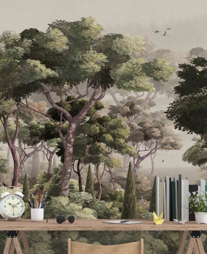 mural vintage de papel pintado de bosque llamado Vintage Forest Landscape at Wallsauce para dormitorios, salas de estar y pasillos mural vintage de papel pintado de bosque llamado Vintage Forest Landscape at Wallsauce para dormitorios, salas de estar y pasillos