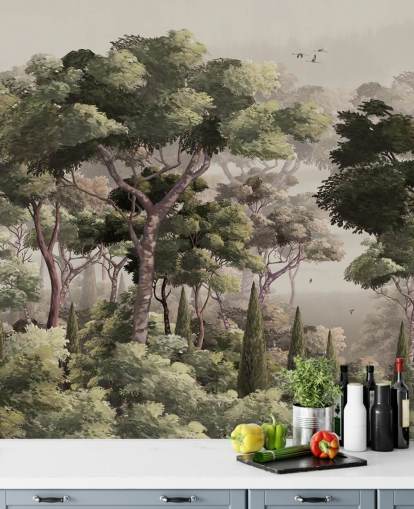 vintage skov tapetmaleri kaldet Vintage Forest Landscape på Wallsauce til soveværelser, stuer og gange