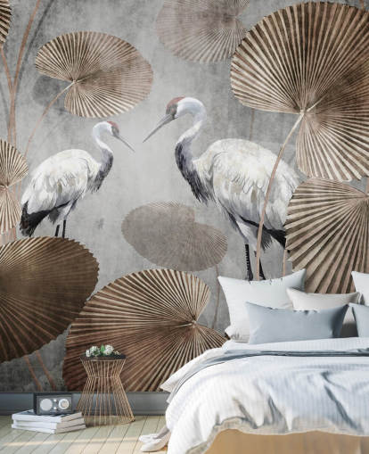 vintage jungel tapetmaleri kalt Vintage Jungle Cranes på Wallsauce for soverom, stuer og ganger vintage jungel tapetmaleri kalt Vintage Jungle Cranes på Wallsauce for soverom, stuer og ganger