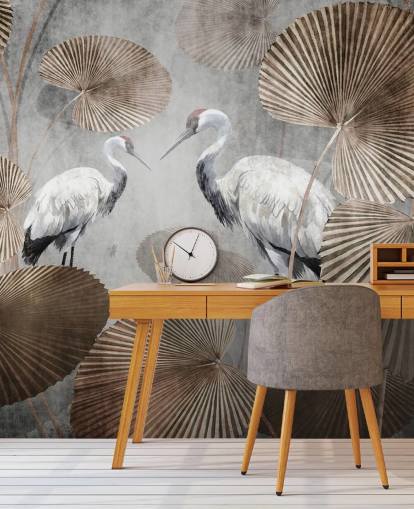 vintage jungel tapetmaleri kalt Vintage Jungle Cranes på Wallsauce for soverom, stuer og ganger vintage jungel tapetmaleri kalt Vintage Jungle Cranes på Wallsauce for soverom, stuer og ganger