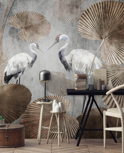 papier peint mural vintage de la jungle appelé Vintage Jungle Cranes at Wallsauce pour les chambres, les salons et les couloirs