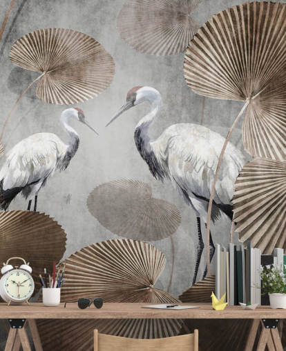 vintage jungel tapetmaleri kalt Vintage Jungle Cranes på Wallsauce for soverom, stuer og ganger