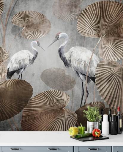 papier peint mural vintage de la jungle appelé Vintage Jungle Cranes at Wallsauce pour les chambres, les salons et les couloirs