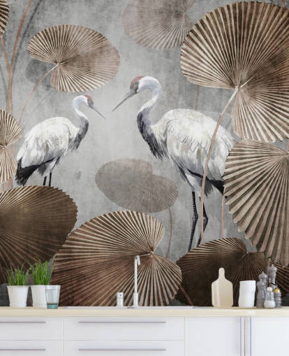papier peint mural vintage de la jungle appelé Vintage Jungle Cranes at Wallsauce pour les chambres, les salons et les couloirs