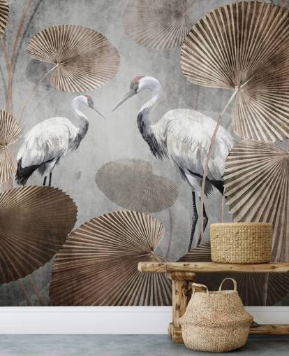 vintage viidakon taustakuvamaalaus nimeltä Vintage Jungle Cranes Wallsaucessa makuuhuoneisiin, olohuoneisiin ja käytäviin vintage viidakon taustakuvamaalaus nimeltä Vintage Jungle Cranes Wallsaucessa makuuhuoneisiin, olohuoneisiin ja käytäviin