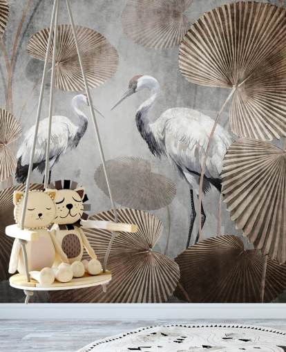 vintage jungle wallpaper mural called Vintage Jungle Cranes at Wallsauce for bedrooms, living rooms and hallways vintage jungle wallpaper mural called Vintage Jungle Cranes at Wallsauce for bedrooms, living rooms and hallways