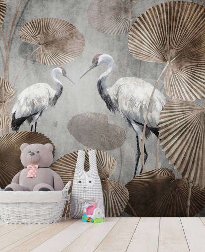 vintage jungle tapetmaleri kaldet Vintage Jungle Cranes på Wallsauce til soveværelser, stuer og gange vintage jungle tapetmaleri kaldet Vintage Jungle Cranes på Wallsauce til soveværelser, stuer og gange