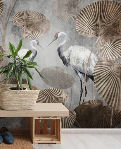 vintage jungel tapetmaleri kalt Vintage Jungle Cranes på Wallsauce for soverom, stuer og ganger