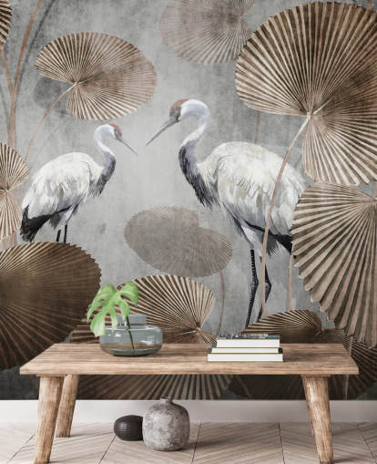 vintage jungel tapetmaleri kalt Vintage Jungle Cranes på Wallsauce for soverom, stuer og ganger