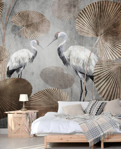 mural vintage de papel pintado de la jungla llamado Vintage Jungle Cranes at Wallsauce para dormitorios, salas de estar y pasillos mural vintage de papel pintado de la jungla llamado Vintage Jungle Cranes at Wallsauce para dormitorios, salas de estar y pasillos