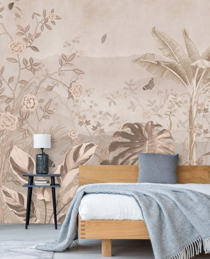 sepia vintage behangmuurschildering genaamd Vintage Sepia Palm Trees at Wallsauce sepia vintage behangmuurschildering genaamd Vintage Sepia Palm Trees at Wallsauce