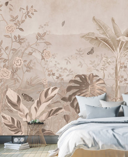 sepia vintage wallpaper mural called Vintage Sepia Palm Trees at Wallsauce