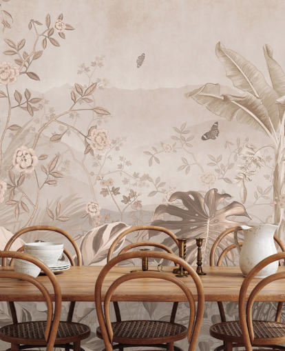 sepia vintage tapetmaleri kaldet Vintage Sepia Palm Trees på Wallsauce