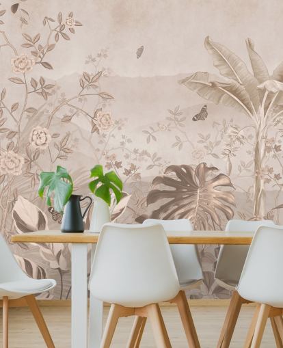 mural de papel pintado vintage en sepia llamado Vintage Sepia Palm Trees en Wallsauce mural de papel pintado vintage en sepia llamado Vintage Sepia Palm Trees en Wallsauce