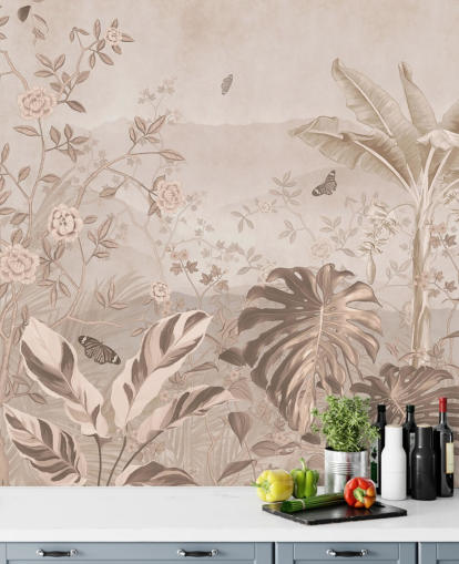 mural de papel de parede vintage sépia chamado Vintage Sepia Palm Trees em Wallsauce