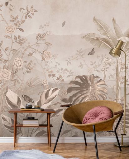 mural de papel de parede vintage sépia chamado Vintage Sepia Palm Trees em Wallsauce