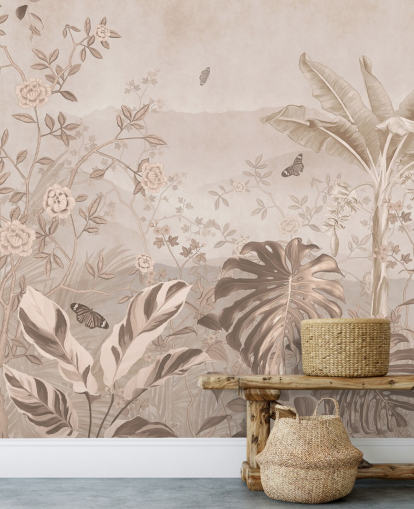 sepia vintage wallpaper mural called Vintage Sepia Palm Trees at Wallsauce