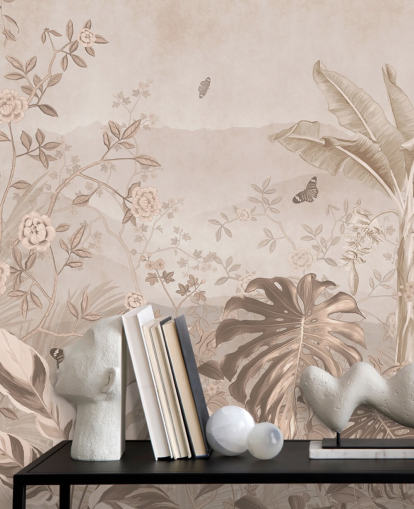 Sepia-Vintage-Tapeten-Wandbild mit dem Titel Vintage Sepia Palm Trees at Wallsauce Sepia-Vintage-Tapeten-Wandbild mit dem Titel Vintage Sepia Palm Trees at Wallsauce