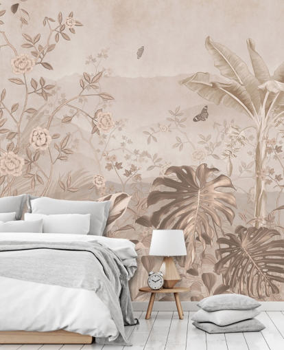 mural de papel de parede vintage sépia chamado Vintage Sepia Palm Trees em Wallsauce mural de papel de parede vintage sépia chamado Vintage Sepia Palm Trees em Wallsauce