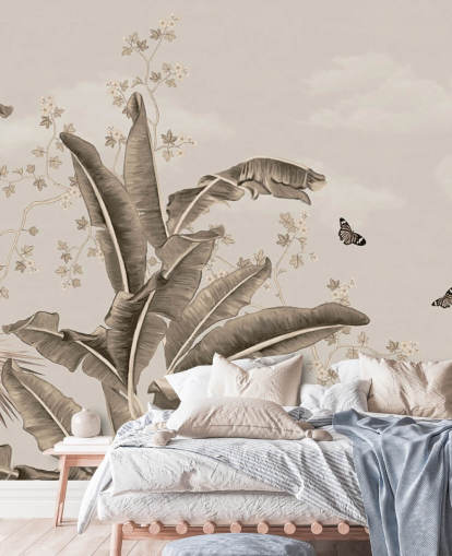 vintage tropisk tapet veggmaleri kalt Vintage Tropical Forest and Butterflies på Wallsauce vintage tropisk tapet veggmaleri kalt Vintage Tropical Forest and Butterflies på Wallsauce
