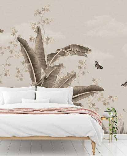 vintage tropisk tapet veggmaleri kalt Vintage Tropical Forest and Butterflies på Wallsauce vintage tropisk tapet veggmaleri kalt Vintage Tropical Forest and Butterflies på Wallsauce