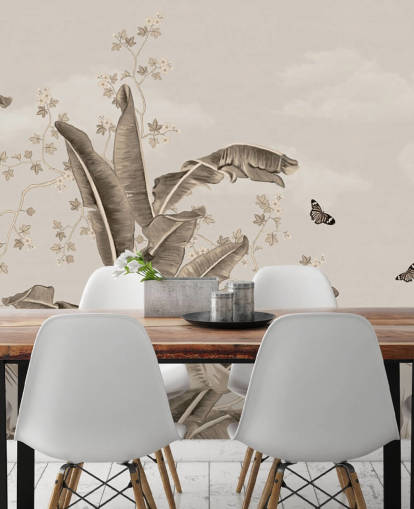 vintage tropical wallpaper mural called Vintage Tropical Forest and Butterflies at Wallsauce