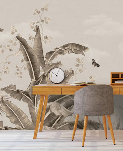 vintage tropical wallpaper mural called Vintage Tropical Forest and Butterflies at Wallsauce