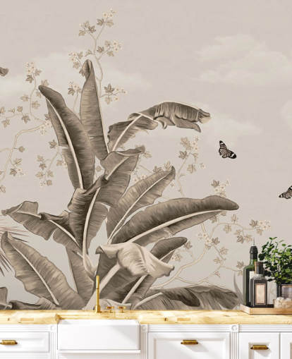 vintage tropisk tapet veggmaleri kalt Vintage Tropical Forest and Butterflies på Wallsauce vintage tropisk tapet veggmaleri kalt Vintage Tropical Forest and Butterflies på Wallsauce