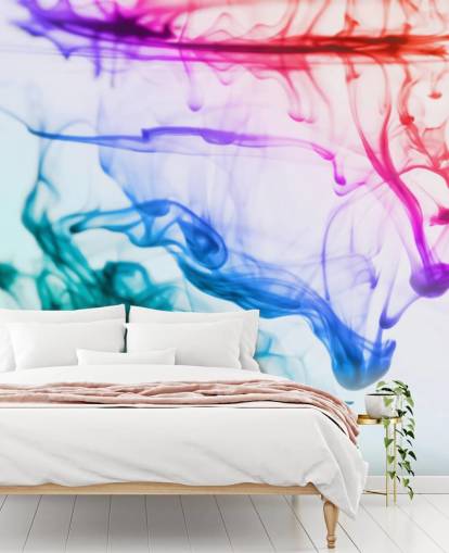 mural de papel pintado líquido rojo, morado, verde y azul llamado Green Blue Purple Fluid